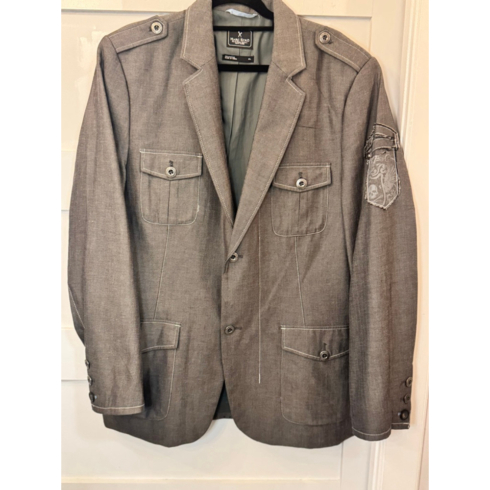 Marc Ecko Cut & Sew Blazer Jacket Men’s XL Skull Crest Graphic Military Style